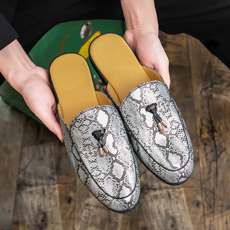 half shoe men tassel loafers slip on mules designer shoes for man slippers luxury slides for man leopard mens mules homme