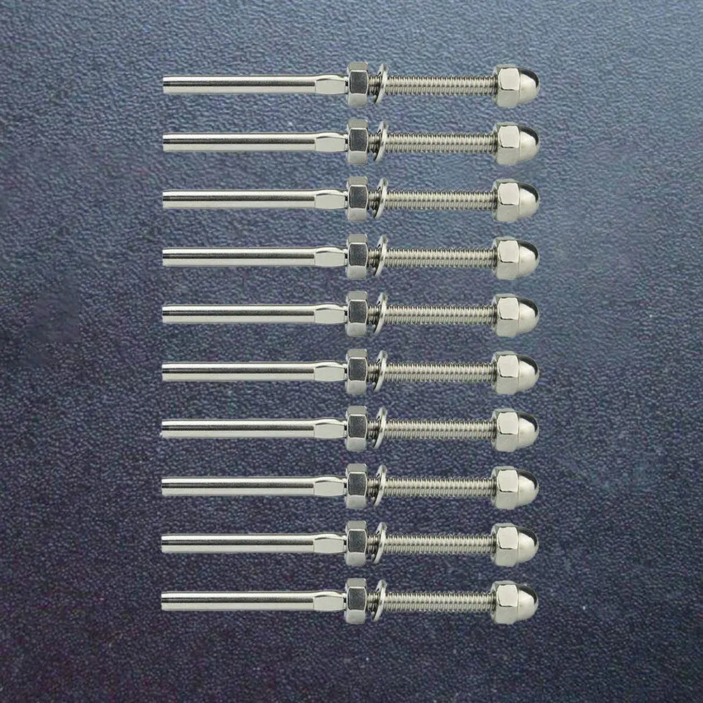 

10 шт. концевых фитингов для тросовых ограждений с резьбой, нержавеющая сталь T316 морского класса, для садовых террас, лестниц, внутреннего и наружного использования