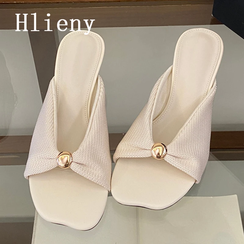 

Hlieny Summer Fashion Low Thin Heels Design Women Slippers Elegant Ladies Dress Sandals Mules Slides Shoes Zapatillas De Mujer