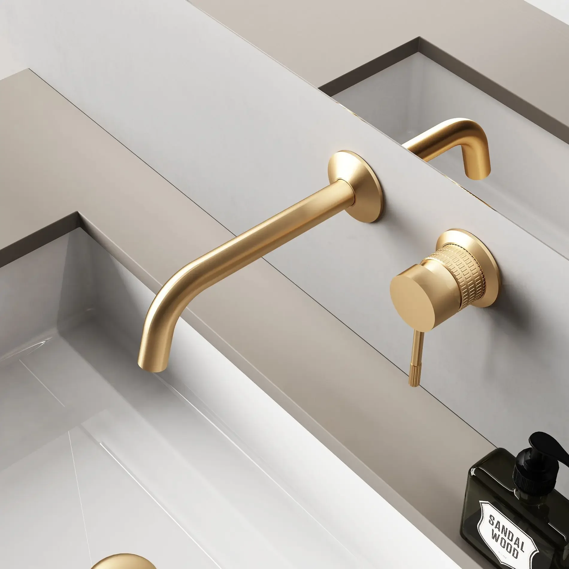 Black Wall Mounted Basin Faucet Solid Brass Hot Cold Water Concealed Bathroom Sink Tap