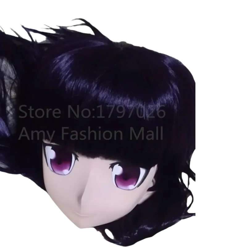 New Arrival Girl Silicone Full Head Kigurumi Masks Cosplay Purple Eyes Crossdresser Kigurumi Mask with Wig