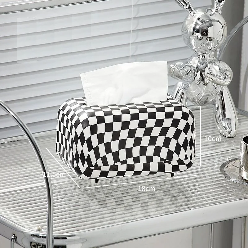 Tissue Box Checkerboard Pumping Paper Box Living Room High-End Light Luxury Paper Pumping Napkin Creative Senior Sense Pumping