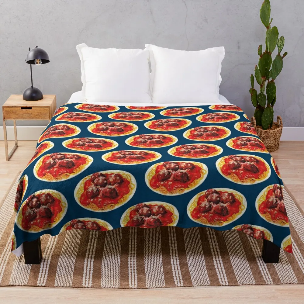 Spaghetti & Meatballs Pattern - Blue Throw Blanket Bed linens Luxury Thicken Blanket