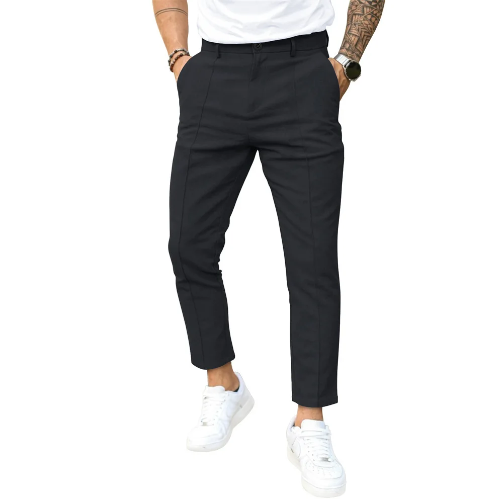 New Men's Double Line Solid Color Casual Trousers in The Spring and Autumn Seasons of Foreign Trade Are Popular