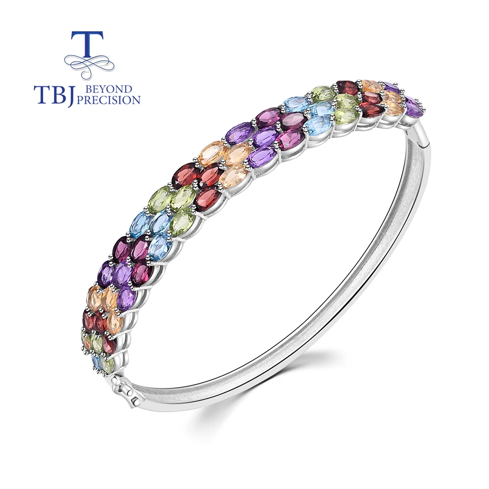 Gorgeous design of natural multi-colored gemstones Ladies Bangle 925 sterling silver fine jewelry Anniversary banquet gift