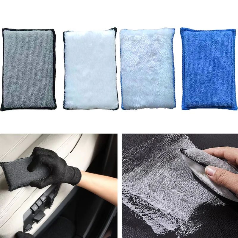 Car Microfiber Scrubbing Sponge Cleaning Tool High Quality Leather Plastic Vinyl Cleanings Tools Auto Accessories 7.5x12.5cm