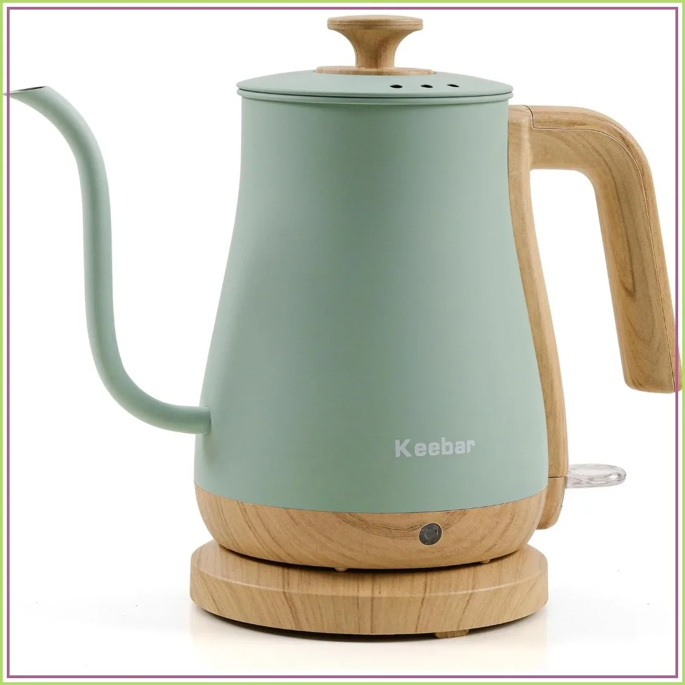 

Gooseneck Electric Kettle, 0.8L 1000W Stainless Steel, Auto Shut Off, Light Green with Wood Handle
