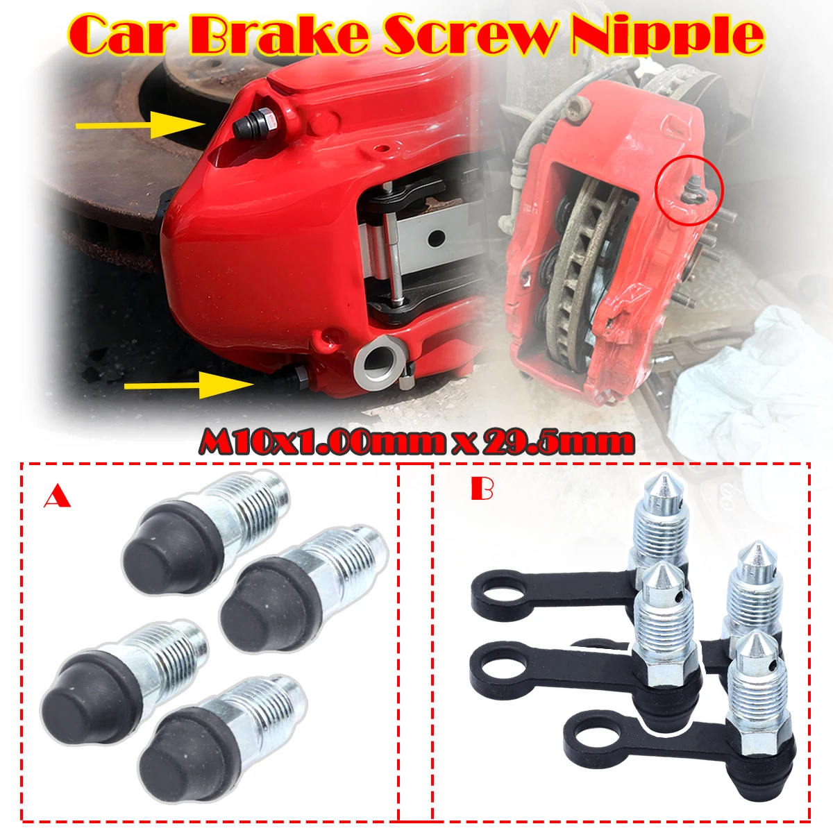 

Car Brake Pump Calipers Exhaust Bleed Screw Picth Bleeder Nipple with Rubber Dust Cap Cover Oil Drain M10x1mm x 29.5mm Rubber