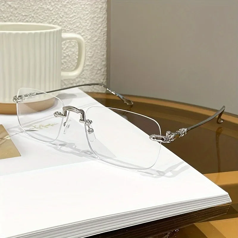 Elegant Women's Rimless Rectangle Glasses with Blue Light Blocking Metal Frame Glasses
