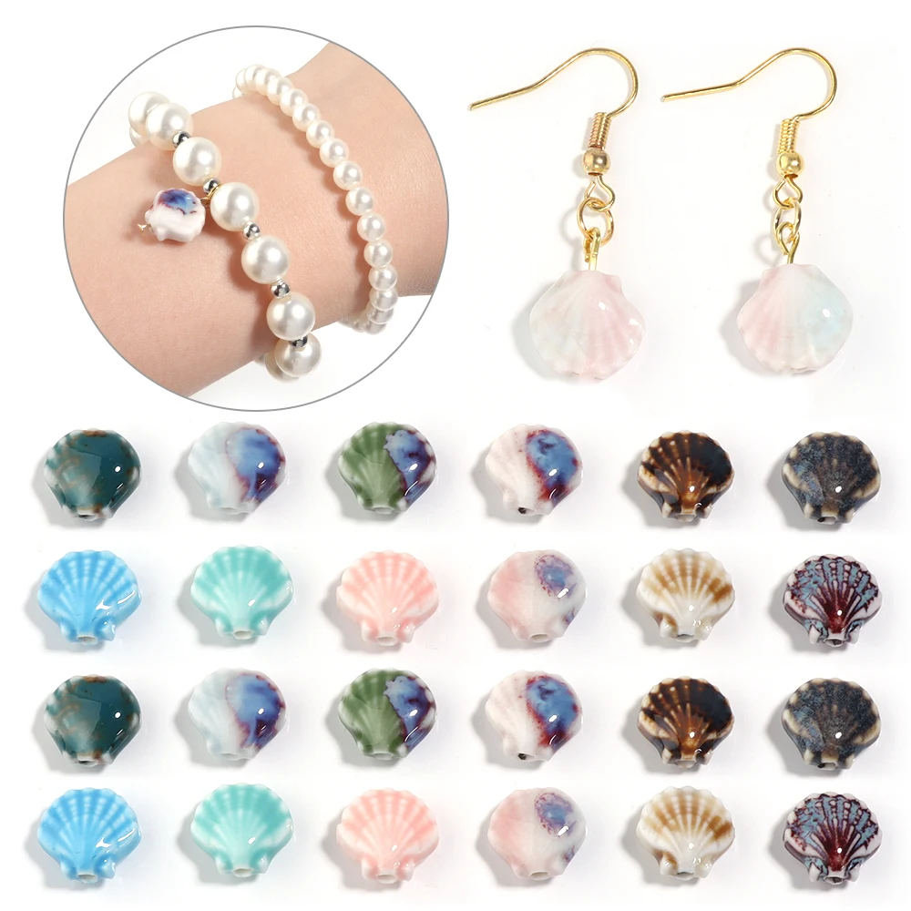 5 pz/lotto Conchiglia Perline di Ceramica Colorato Smalto Floreale Perline di Porcellana Allentate Distanziate Per Orecchini FAI DA TE Braccialetto Accessori di Gioielli