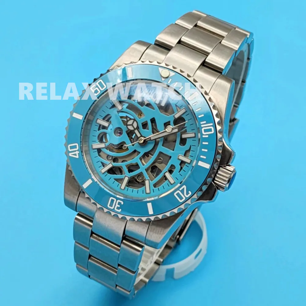 40MM Skeleton Dial Sapphire Glass Stainless Steel Mens Watch Japan NH70 Automatic Movement