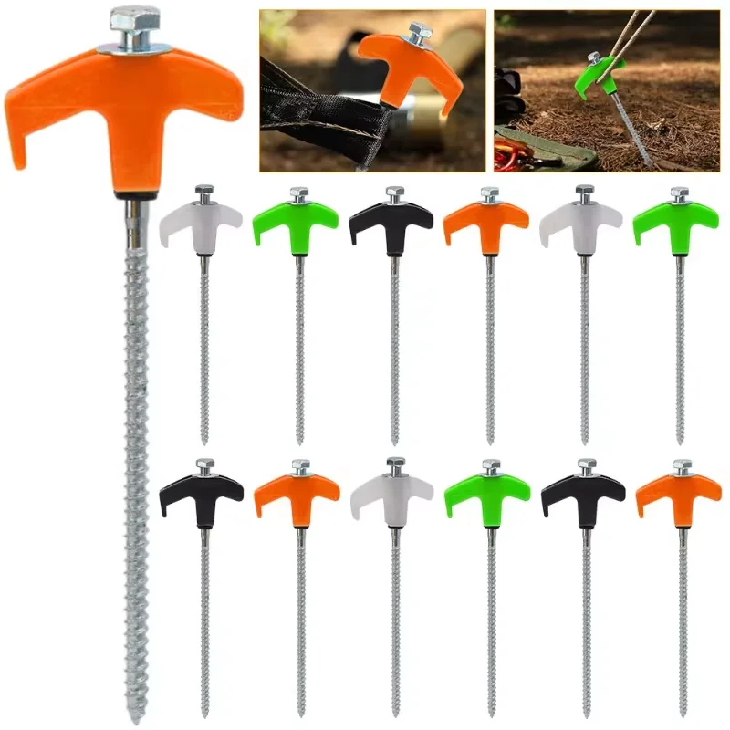 4/8pcs Outdoor Tent Nail 20/25cm Screw Anchor Stakes Pegs Screw In Tent Pegs Ground Nails M8 Carbon Steel Camping Trip Tent Peg