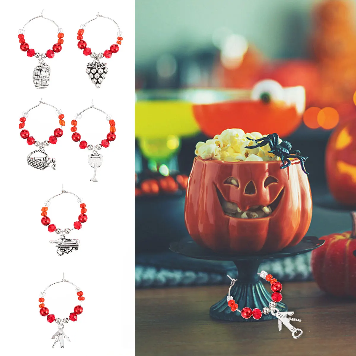

6pcs Glass Charms Christmas Decorative Rings Identifier Markers Colorful Party Gifts Premium Material Accessories