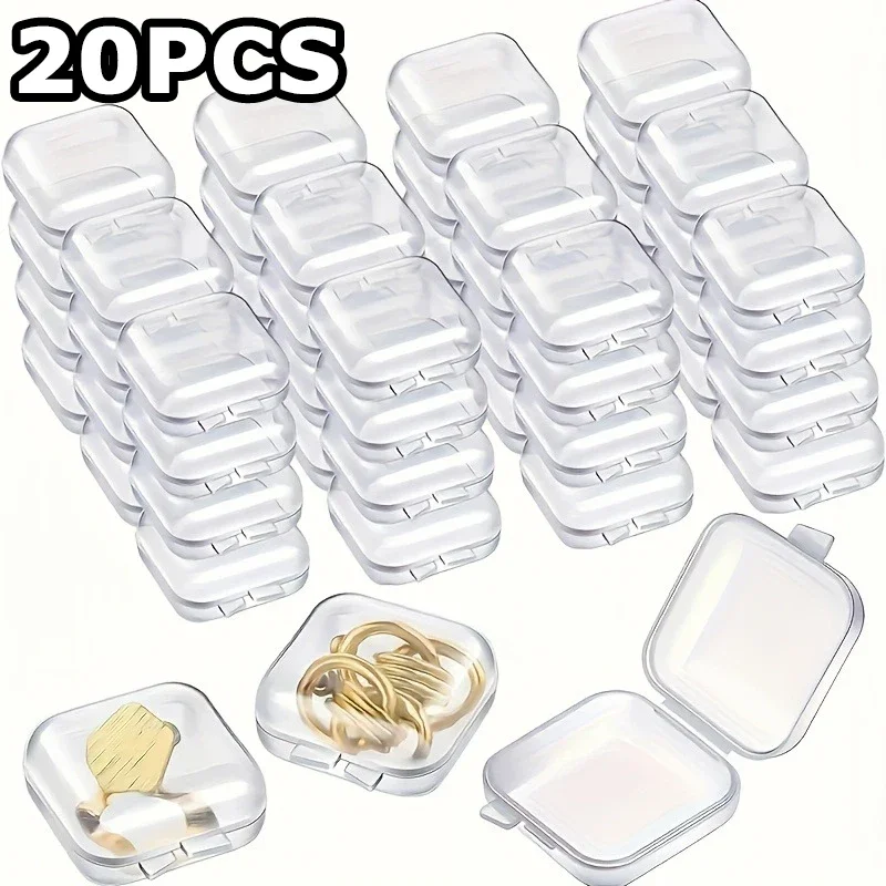 20PCS-Mini Storage Box, Transparent Square Plastic Box, Ear Ring Jewelry Packaging Storage, Small Jewelry Storage Organizing Box