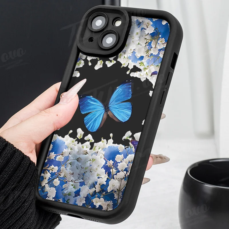 Blue Morpho Butterfly Printing Protective Case For iPhone 16 15 14 13 12 11 Pro Max X XS X S Max XR SE 2020 7 8 Plus iphone16