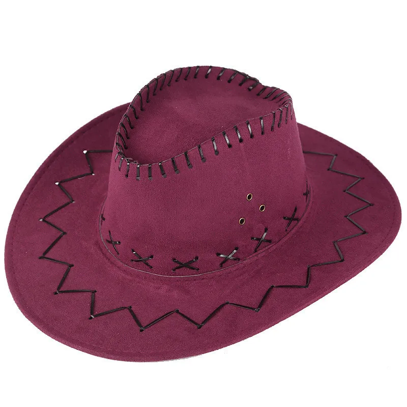 Unisex Adult West Cowboy Hat Mongolian Hat Grassland Sunshade Cap Summer Suede Look Wild Caps Hat Stitching Decoration