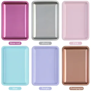 1 Buah Baki Penyimpanan Kosmetik Baja Tahan Karat Persegi Piring Manikur Seni Kuku Pinset Gunting Wadah Pena Alat Piring Kuku Palsu 10 pelat samping penjualan terbaik - №