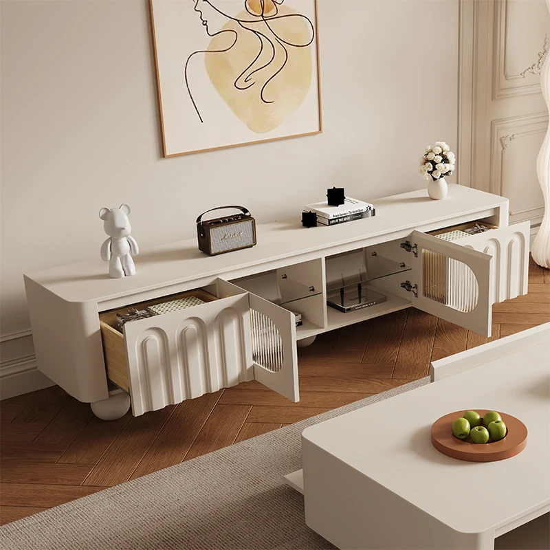 حامل تلفزيون من الخشب الصلب الحديث الراقي مع خزائن تخزين وأرفف لوحدة تحكم الوسائط التلفزيونية لأثاث غرفة المعيشة