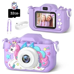 Mini appareil photo numérique pour enfants, jouets pour garçons et filles, vidéo pour tout-petits, carte SD 32 Go, cadeaux de Noël et d'anniversaire