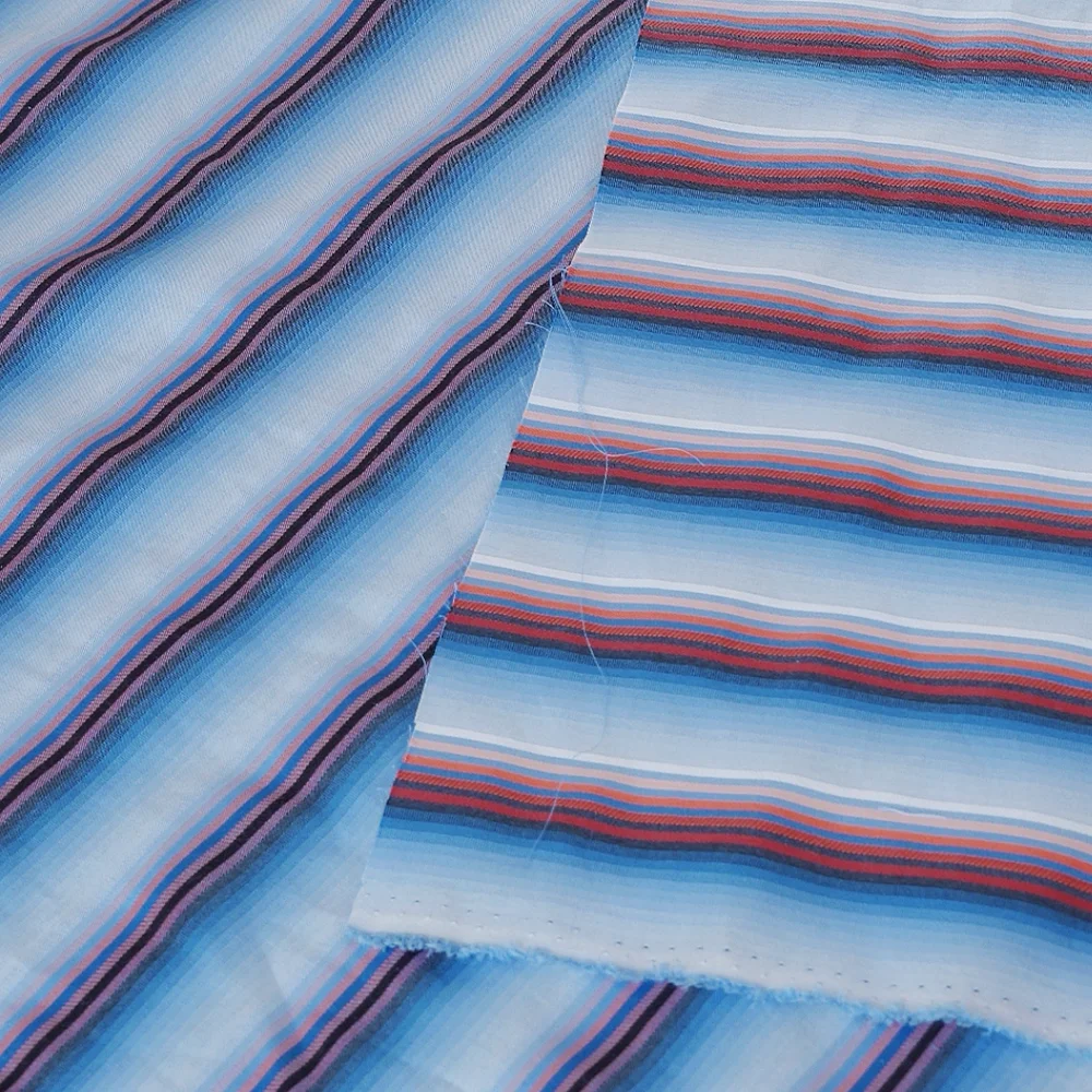 

Yarn Dyed Cotton Silk Blended Fabric by The Yard, Gradient Color Stripe Poplin Fabric Cloth Suitable for Fashion Dress, Shirt