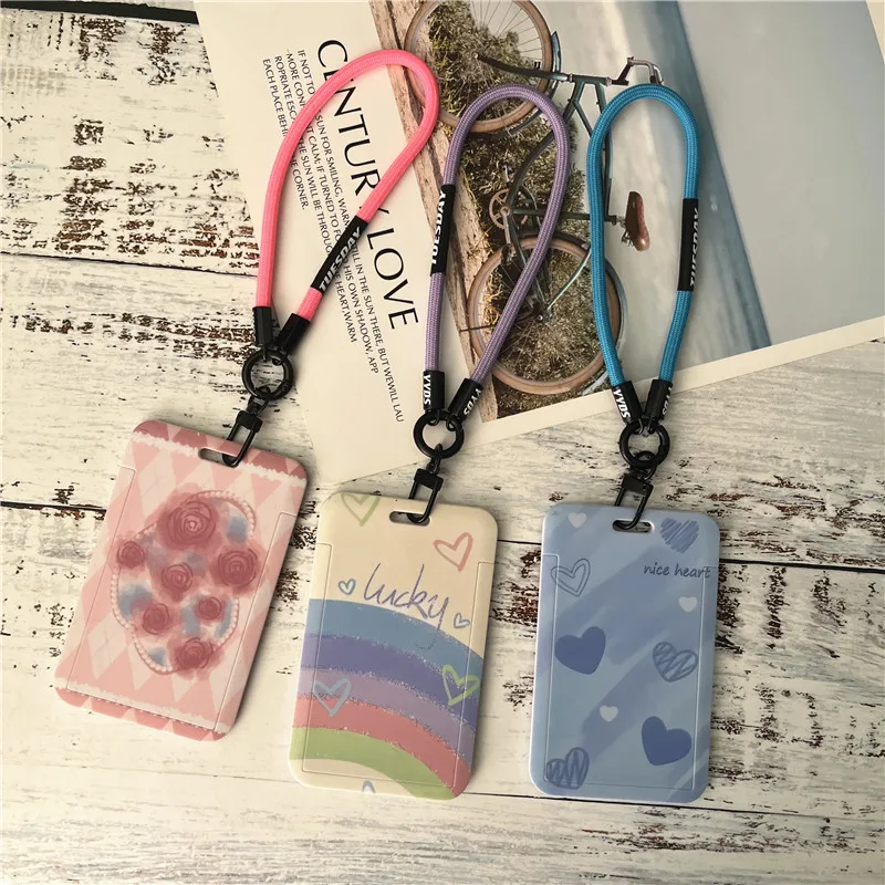 Lanyards Card Holder Hard Plastic Name Tag Small Fresh Credential Holder Removable Hanging Identification Card Accessories