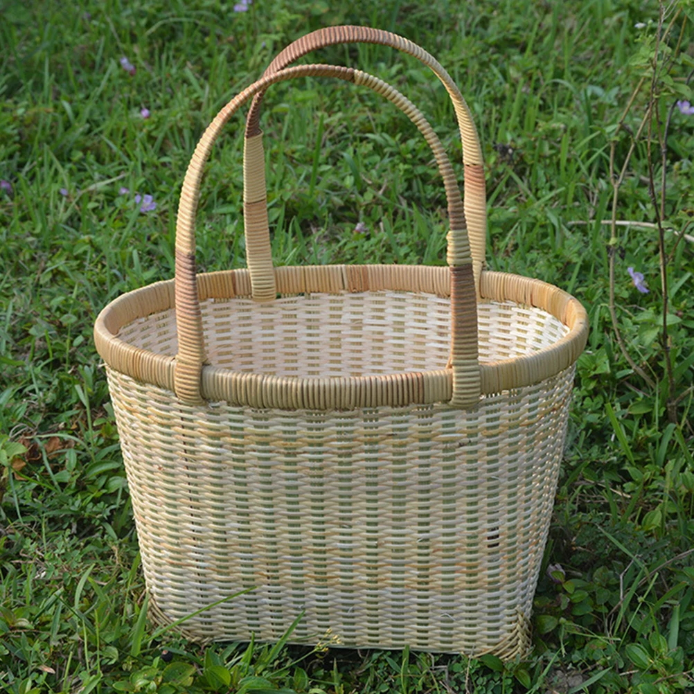 

1pc Bamboo Fruit Decorative Basket Woven Storage Baskets Picnic Kitchen Decorative Egg Basket Safe Household