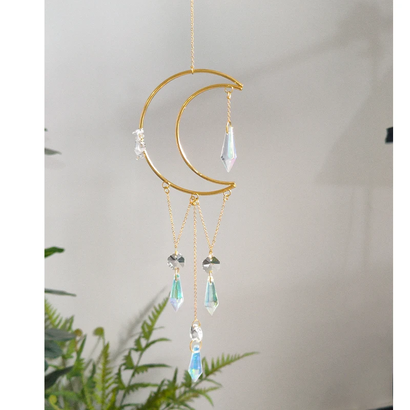 Crystal Crescent Moon Suncatcher Rainbow Maker Celestial Windows Hanging Sun Catcher Home Gift for women