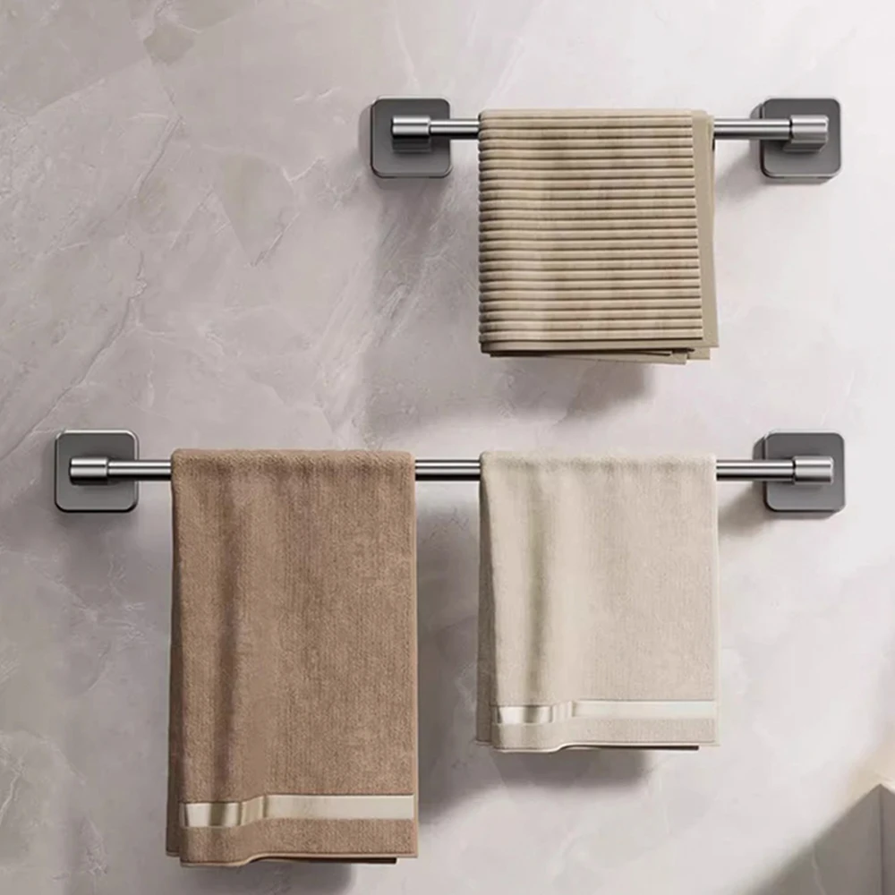 30/40/50/60cm Towel Bar Bathroom Nail-free Towel Rack Grey White Wall Mounted Bath Towel Rack Kitchen Pot Cover Rack Shoe Racks