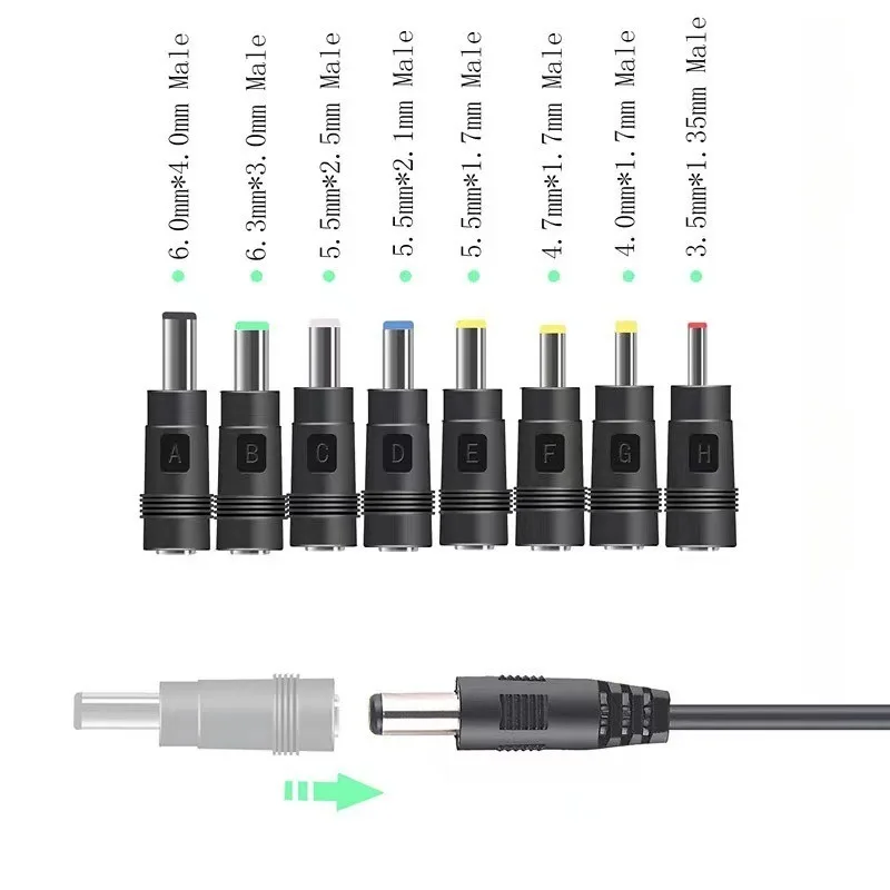 8Pcs AC DC 5.5X 2.1 MM Female Jack Plug Adapter Connectors Computer Adapter Converter Multi-functional Power Adapter 8-in-1