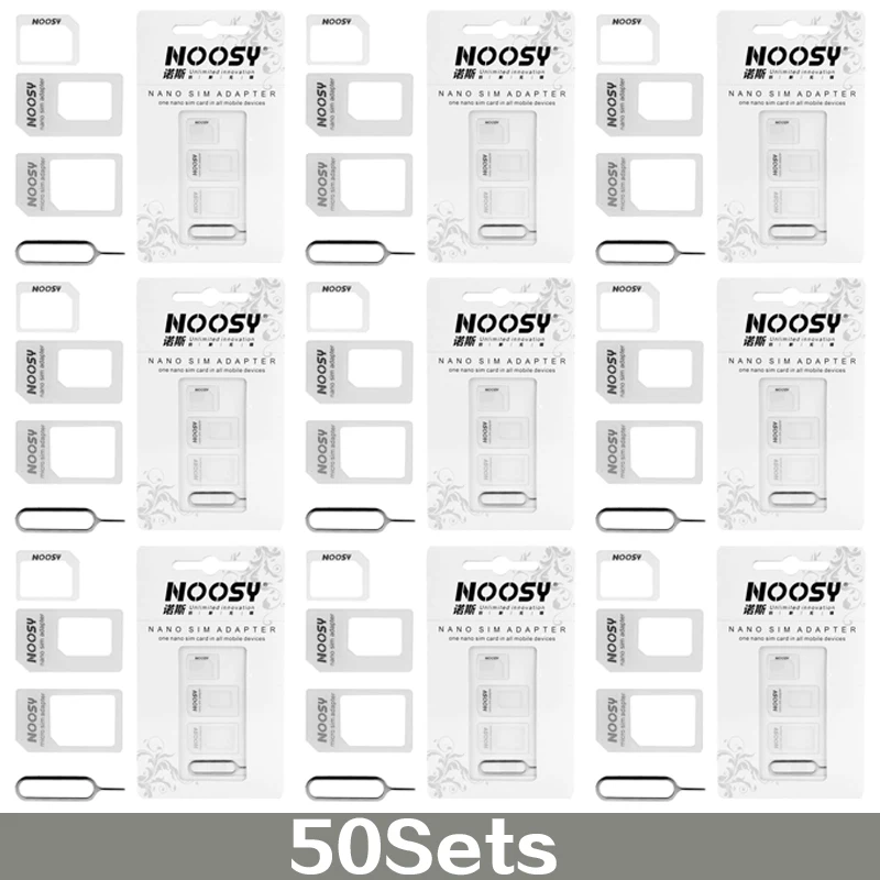 50 Sets 4 in 1 Sim Card Adapter Kit - Nano to Micro, Nano to Regular, Micro to Regular with SIM Extractor for Smartphone