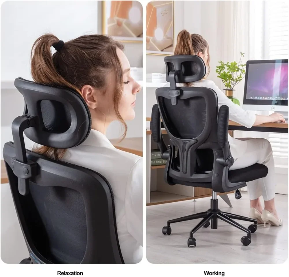 Silla ergonómica de oficina, asiento de escritorio para ordenador de oficina con malla de Espalda alta y soporte Lumbar ajustable, trabajo rodante, tarea giratoria