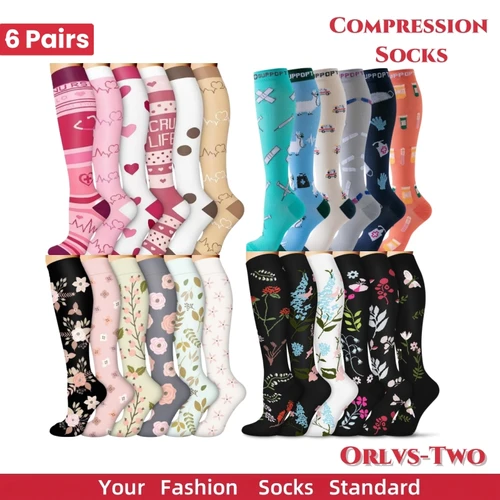 Imagen 1 del producto 6 pares de calcetines de compresión para mallas para correr presión fútbol Unisex calcetines para adultos edición red presión roja enfermera hombres calcetín