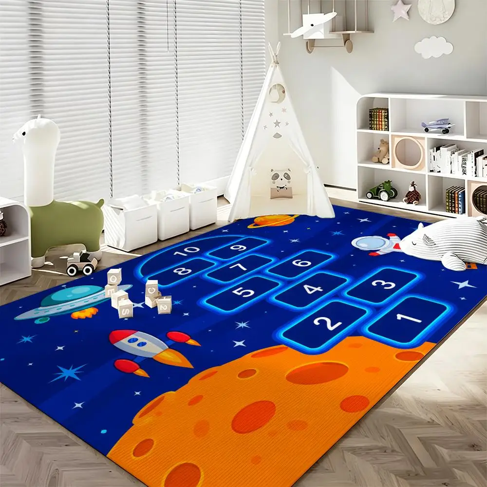 Colorful Kids Hopscotch Game Cartoon Playground Floor Mat Soft Flannel Non Slip Absorbent Entryway Bathroom Bedroom Garage