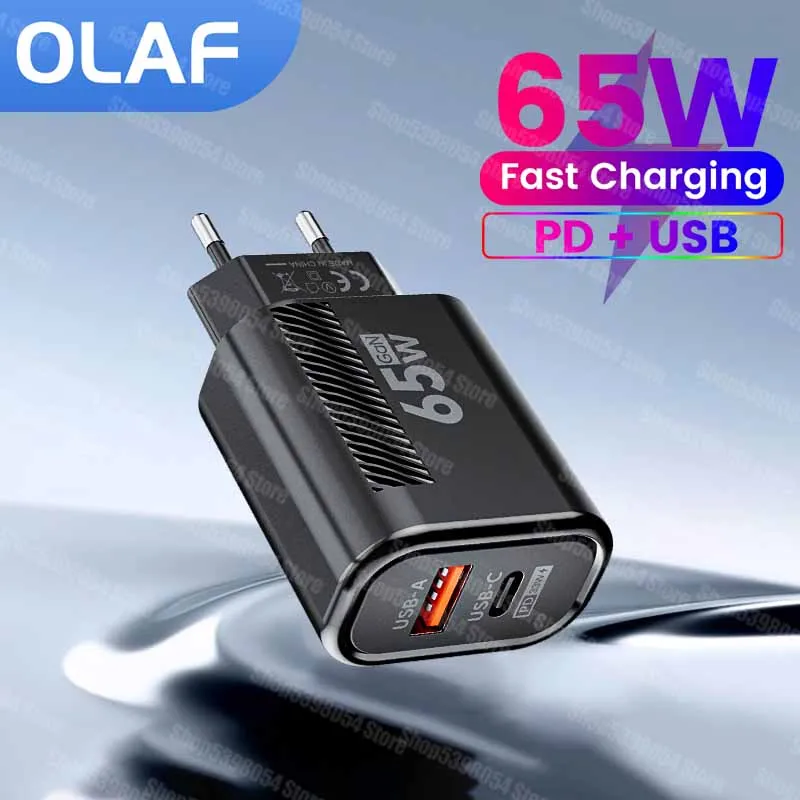 65W GaN Charger Type C Super Fast Charging Wall Adapter For iPhone Xiaomi Samsung Quick Charge3.0 Dual PD USB C Charging Charger