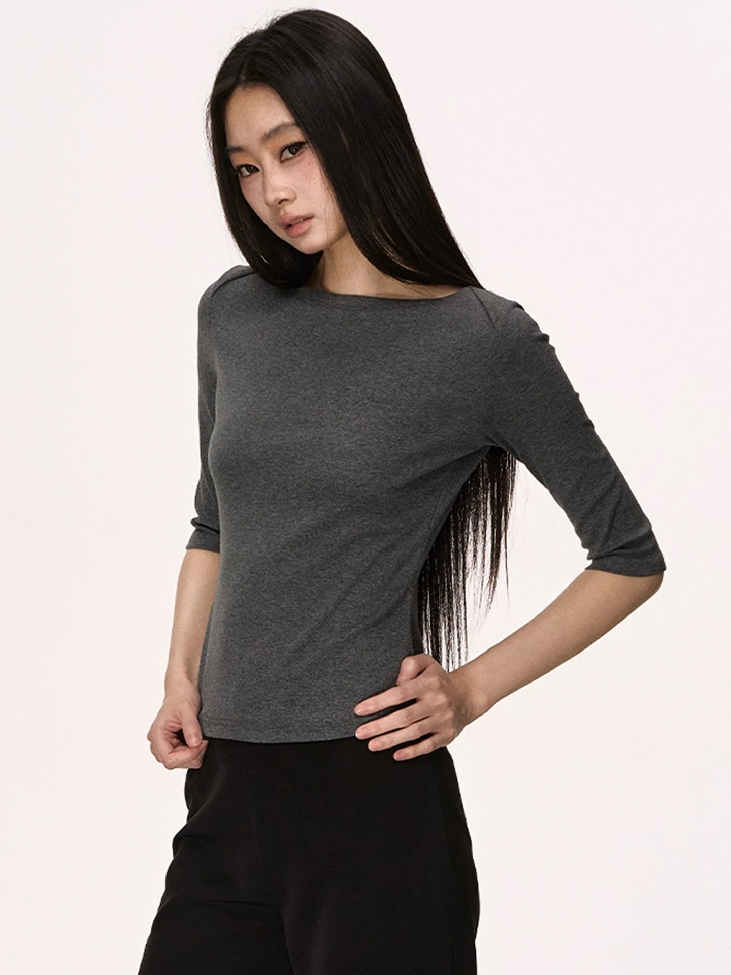 Slim Fit Sailor Kraag Tee Kwart Sve T irt Vrouwen Vroege Herfst 2025, Nieuwe Sle Five Sve Afslanken Trendy Top