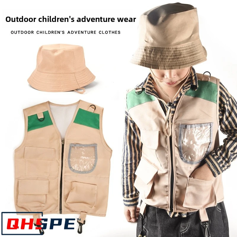 Kids Explorer Vest and Hat Costume Safari Cargo Vest Boys Outdoor Adventure Kit for Young Kids Dress Up Pretend Play Costumes