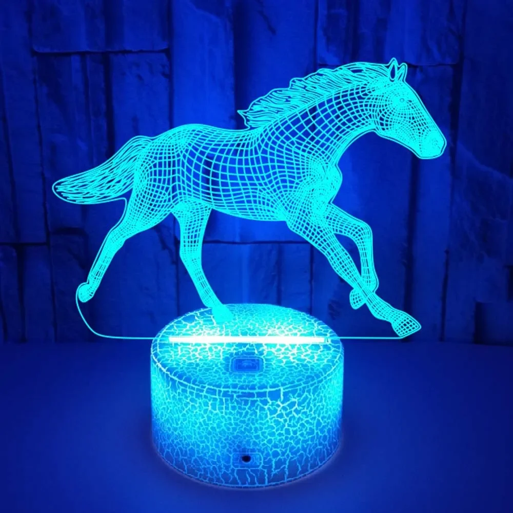 Horse 3D Night Light for Girls Room Decor USB Table Bedside Lamp Acrylic Nightlights Birthday Christmas Gift for Kids Toddler