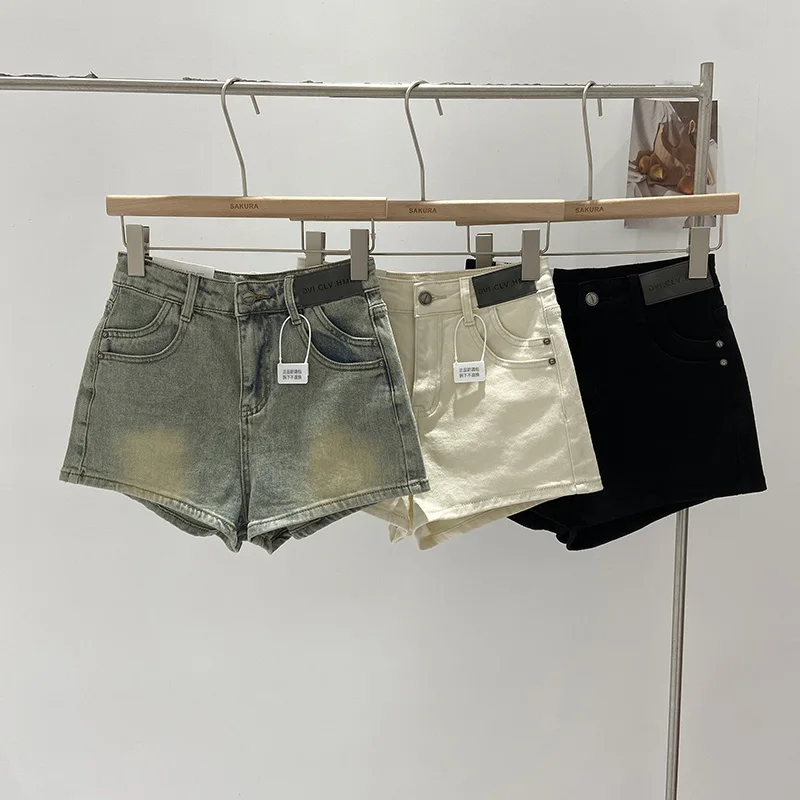 

Американские джинсовые шорты в стиле Spicy Girl для женщин: летние, новые, ретро, утягивающие, маленькие размеры, с высокой талией, широкие штанины