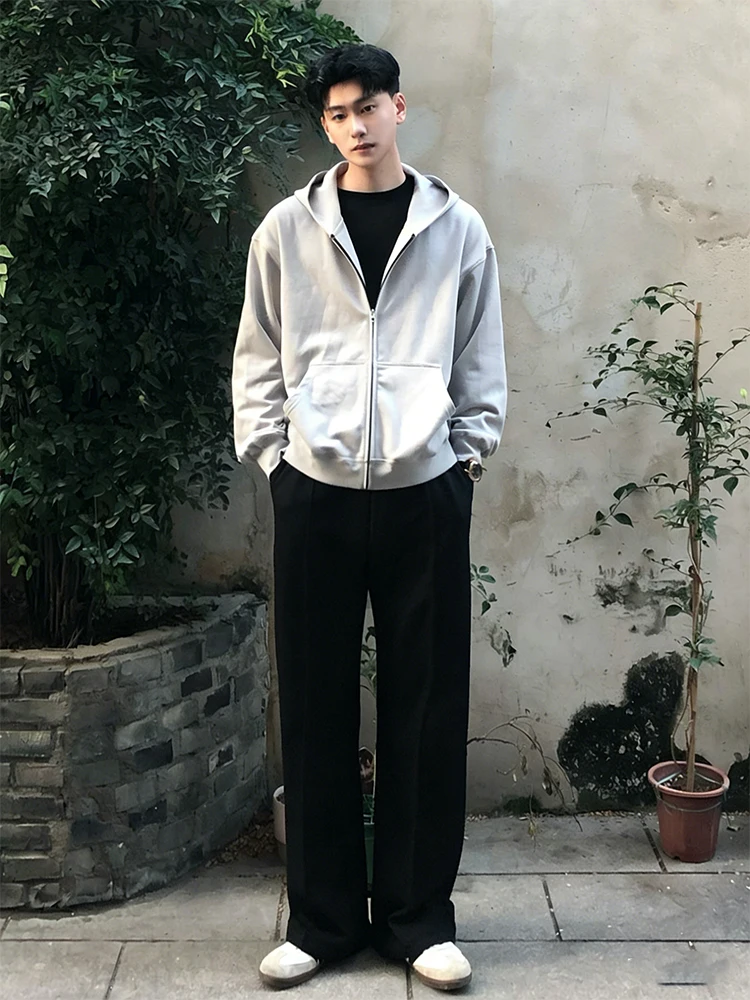 ey American Sle Pantalon de survêtement à jambe droite lourde pour hommes Sports d'hiver Fitn Loose Suspendu Taille jusqu'à Minceur Long Trou...