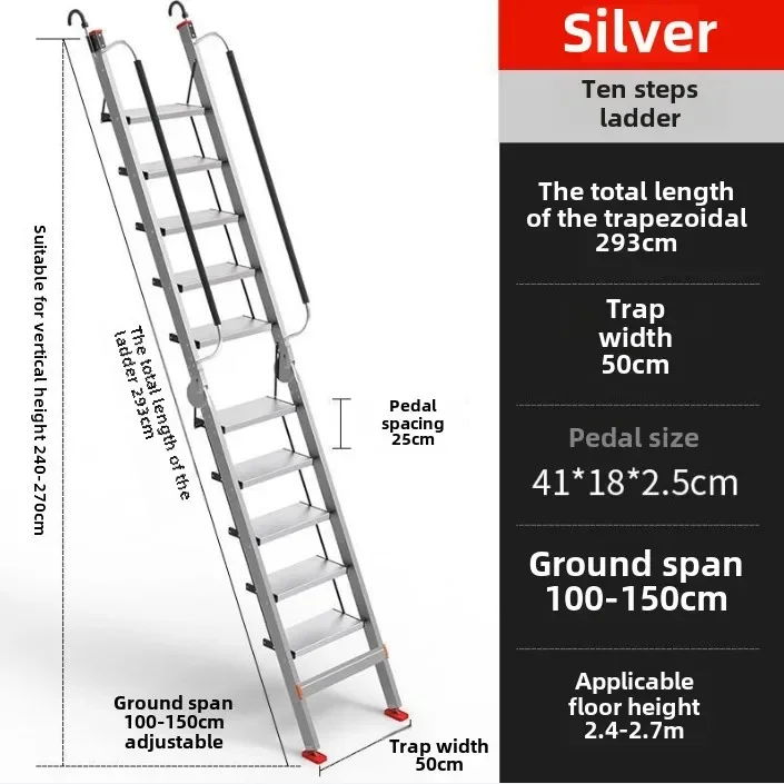 Portable Ladder, Household Aluminum Alloy Folding Ladder, Straight Ladder Escalator Portable Mobile Stair Climbing
