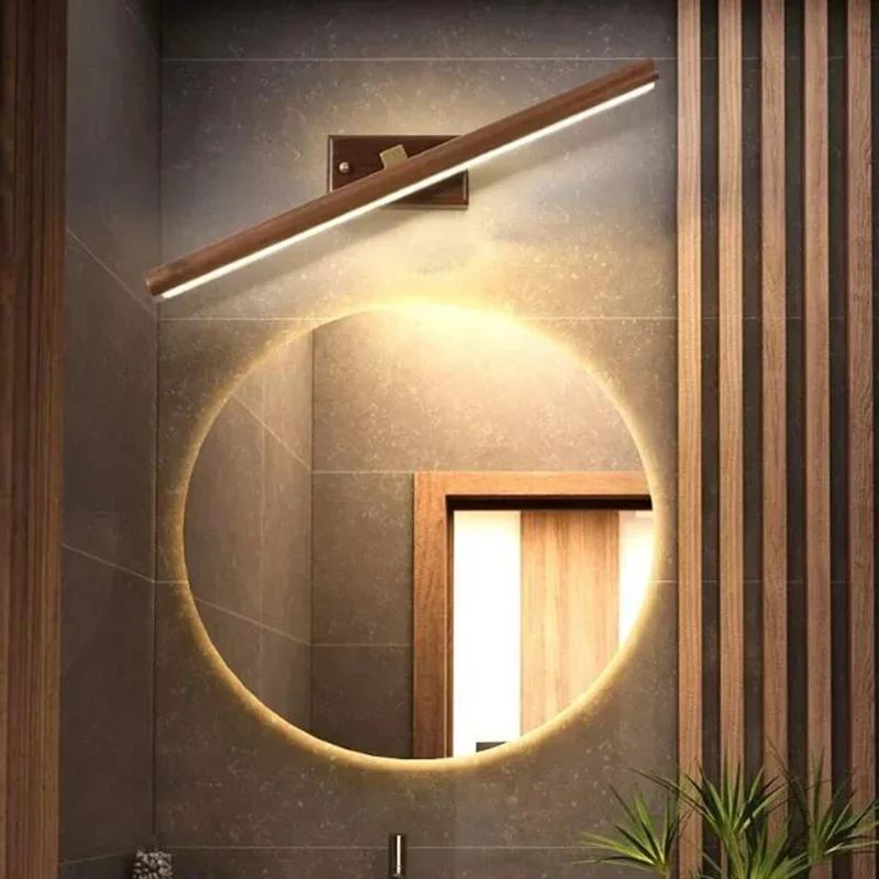 Bathroom Mirror Front Light Modern Wood Wall Lamp for Bedroom Bedside Foyer Cabinet Light Living Room Interior Lighting 6pa