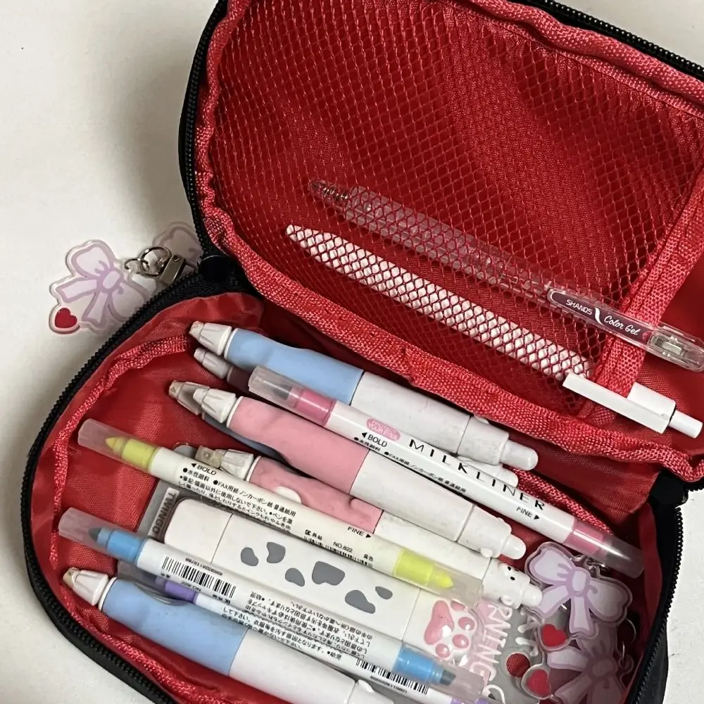 Gifts Large Capacity Bow Pen Bag Stationery Storage Embroidered Pen Storage Bag with Pendants Student's Commuting Stationery