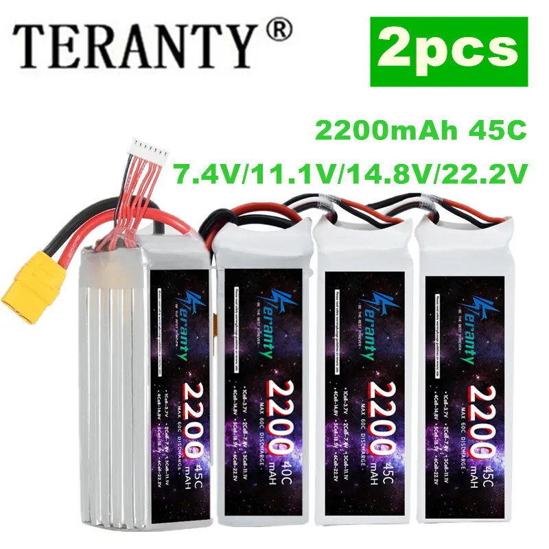

TERANTY 2200MAH 45C 2PCS 2S 3S 4S 6S Lipo Battery For Quad RC FPV Airplane Drone 7.4V 11.1V 14.8V 22.2V Battery T XT60 Plug