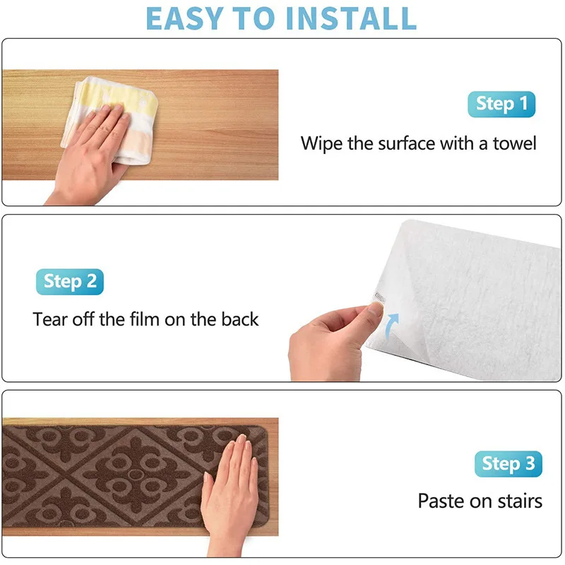 1pc 76x20cm Stair Tread Carpet Mat Self-adhesive Floor Mat Door Mat Step Staircase Non Slip Pad Protection Cover Pads Home Decor view 3
