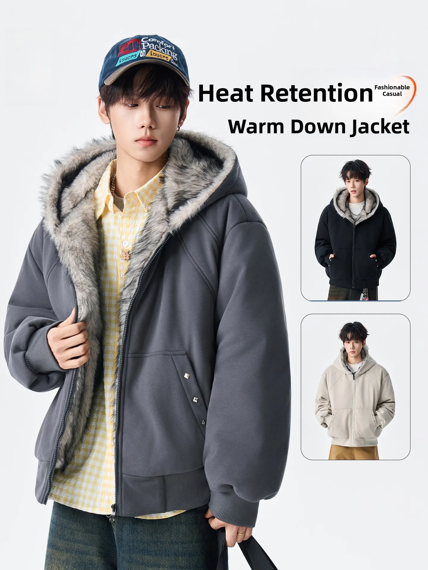 

Мужская зимняя утепленная куртка с капюшоном, 90% пух, тяжелая, теплосберегающая, универсальная, молодежная, городская, повседневная, стильная