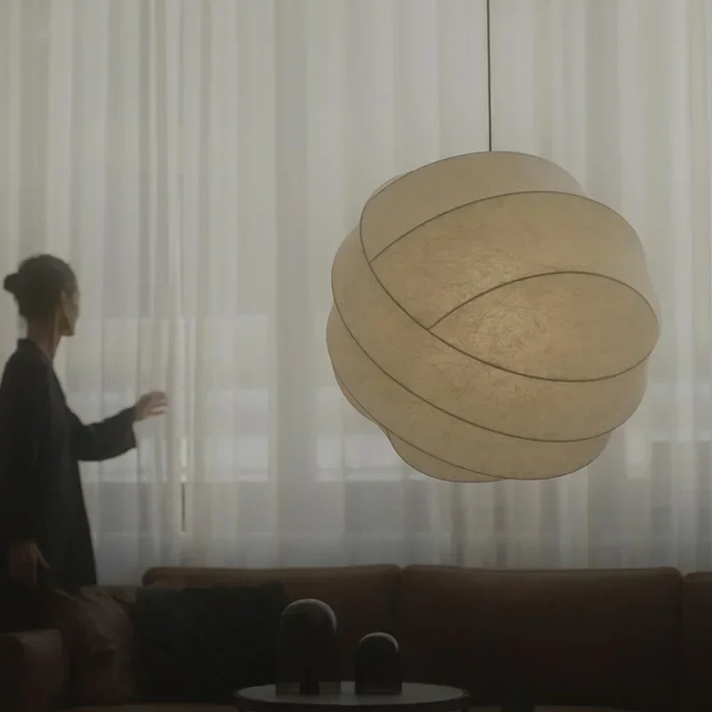 Isamu Noguchi Paper Pendant Light Akari Style Japanese Wabi-Sabi Rice Paper Lamp for Bedroom Living Room Cafe Restaurant Ceiling