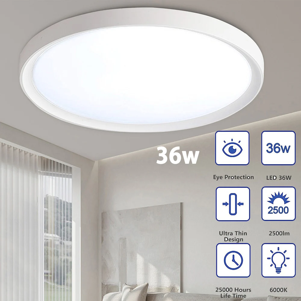 38cm Flush Mount LED Ceiling Light 36W Modern Flat Fixture 6000K 2500LM Thin Round Ceiling Lamp for Living Room Kitchen Bathroom