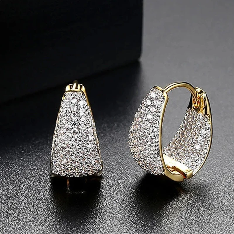 Huitan Luxury Women's Hoop Earrings Two Tone Cubic Zirconia Circle Earrings Wedding Party Temperament Elegant Lady Trend Jewelry