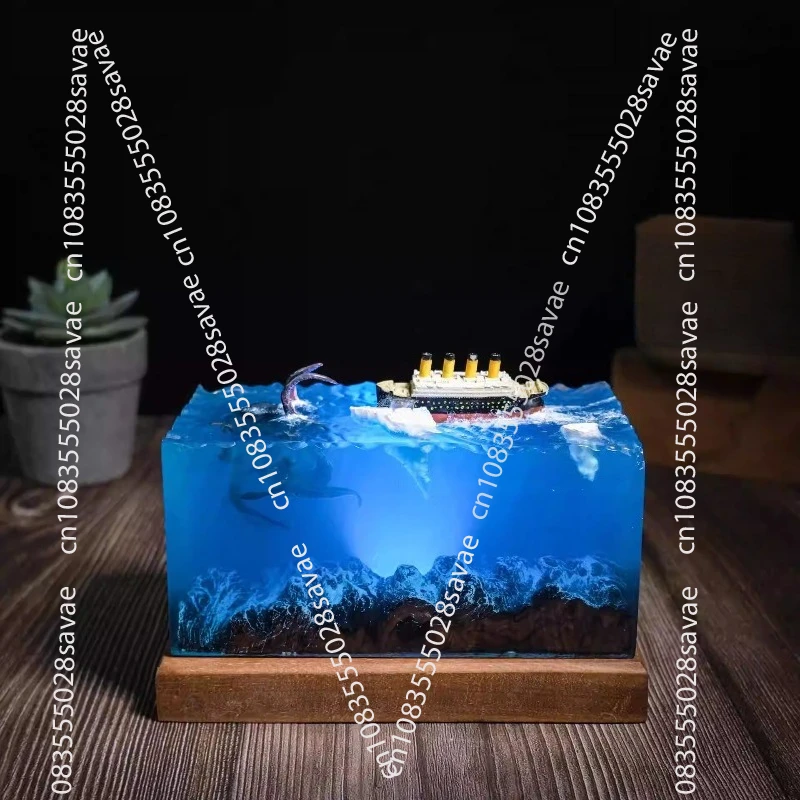 Titanic and Sea Monster Giant Octopus Wood Resin  Handmade Decoration Gift Ornament