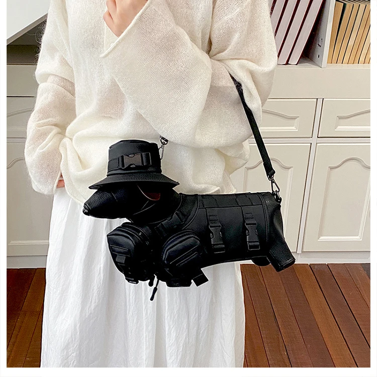 2026 Novelty 3D Dachshund Shaped Bag for Women with Mini Hat Buckle Design Cartoon Crossbody Streetwear Fashion Shoulder Purse